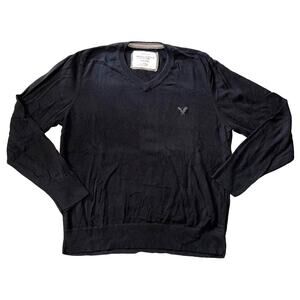 American Eagle Mens Sweater V Neck Pullover Long Sleeves Vintage Fit Black XXL